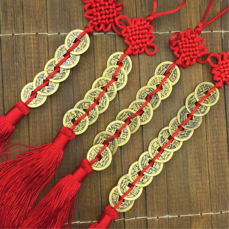 Car Accessories Oman - 풍수 동전 장식품 붉은 중국 매듭