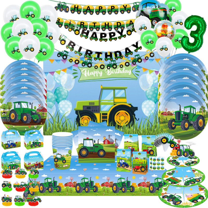 녹색 농장 트랙터 테마 일회용 식기 종이 컵 플레이트  - Car Accessories Banner 리뷰 및 가격