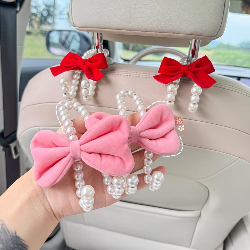 2pcs 자동차 뒷좌석 후크 흰색 진주 귀여운 활 걸이 - Car Accessories Hanging 리뷰 및 가격